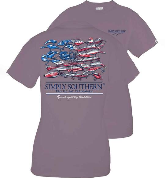 Simply Southern Youth T-Shirt - Fishing Lure - USA Flag - Grey Plum
