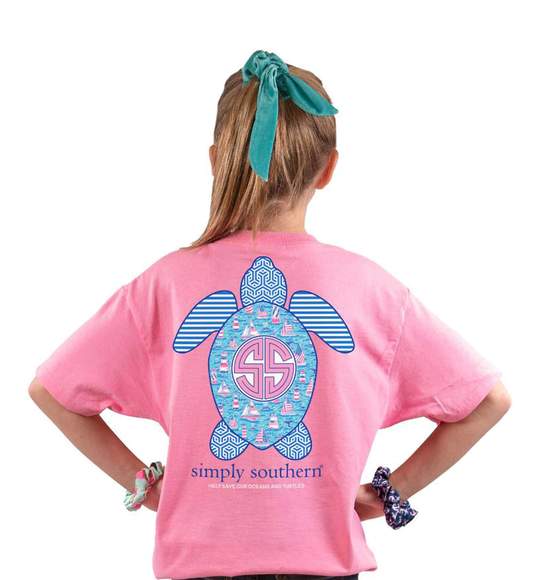 Simply Southern Youth T-Shirt - Save The Turtles - Boats Design - Pink Flamingo
