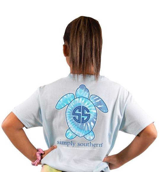 Simply Southern Youth T-Shirt - Save The Turtles - Ice Blue Pattern Turtle