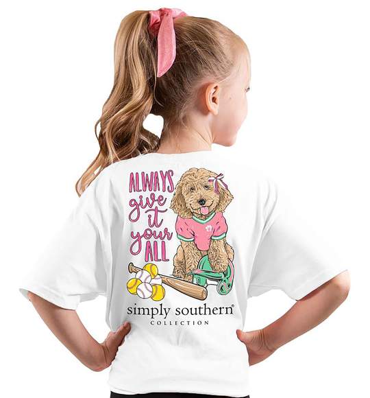 Simply Southern Youth T-Shirt - Softball - Dog - Always Give It Your All