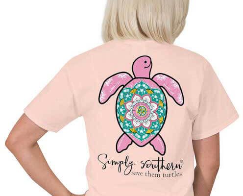 Simply Southern Save The Turtle T-shirt Preppy Tee for Women in Rose