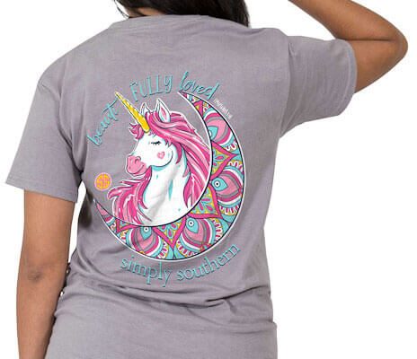 Simply Southern Beautifully Loved Unicorn T-shirt Tee for Women in Steel