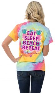 Simply Southern Preppy Tees Eat Sleep Beach Repeat Tie Dye Pocket T-shirt