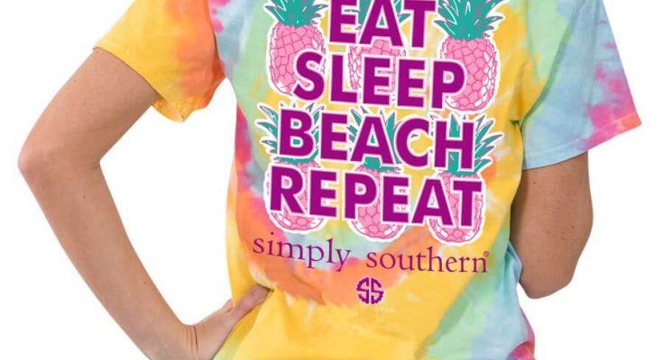 Simply Southern Preppy Tees Eat Sleep Beach Repeat Tie Dye Pocket T-shirt