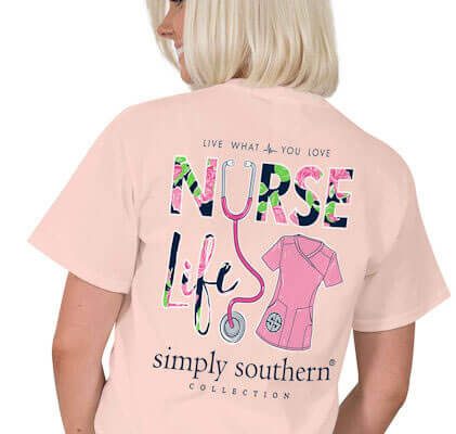 Simply Southern Preppy Collection Tee Nurse Life T-Shirt For Women In Rose