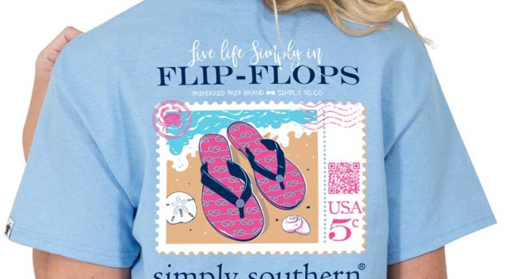Simply Southern Preppy Collection Tee Flip Flops T-Shirt For Women In Blues