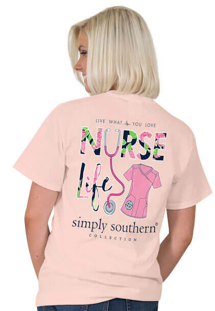 Simply Southern Preppy Collection Tee Nurse Life T-Shirt For Women In Rose