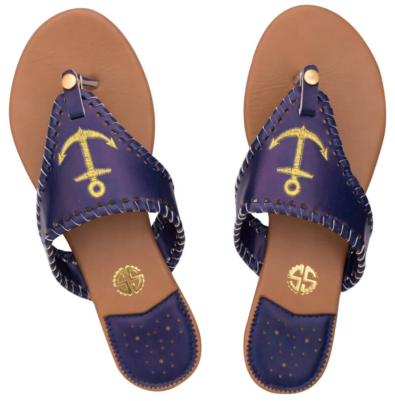 Simply Southern Preppy Collection Gold Anchor Sandals for Women in Navy
