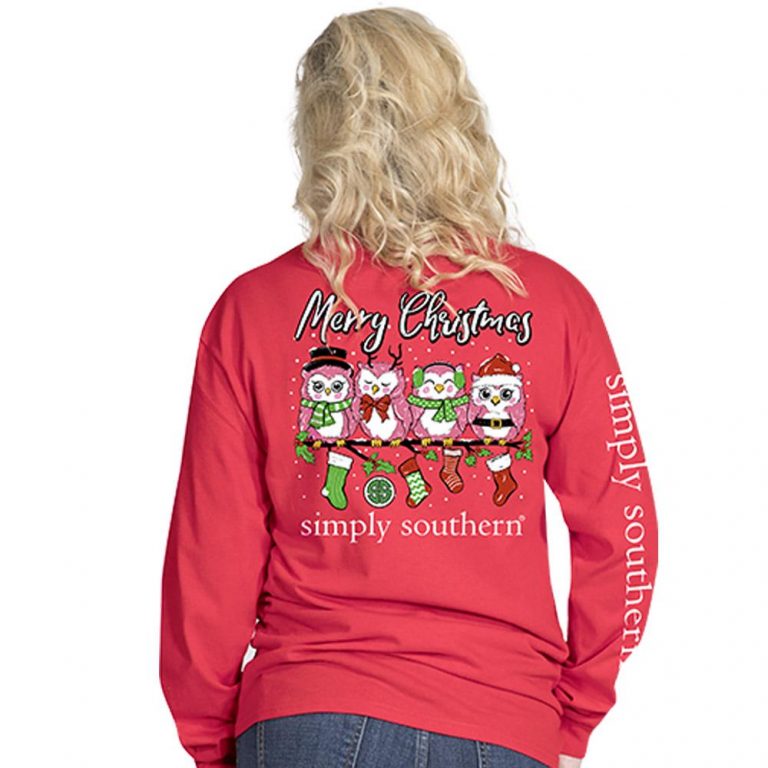 Simply Southern Christmas Shirts Santa Owls Women Long Sleeve
