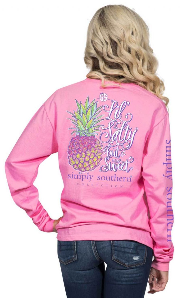 2018 Cute Simply Southern Pineapple T-Shirt Stay Sweet Cropped Long Sleeve