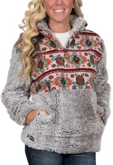 Simply Southern Sherpa Pullover Frosty Tipped Turtle Design In Grey