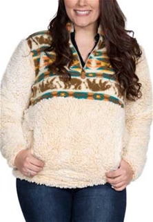 Simply Southern Sherpa Pullover Frosty Tipped In Bear Design Color Cream