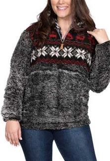 Simply Southern Sherpa Pullover Frosty Tipped In Deer Design