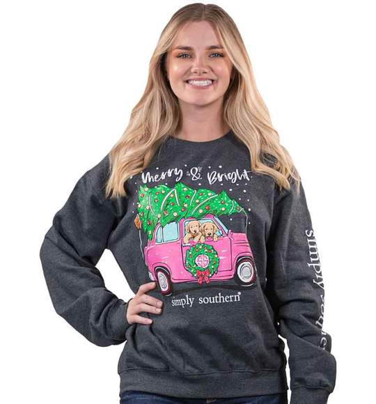 Simply Southern Christmas Tree Sweatshirt – Pink Car – Dogs – Tree