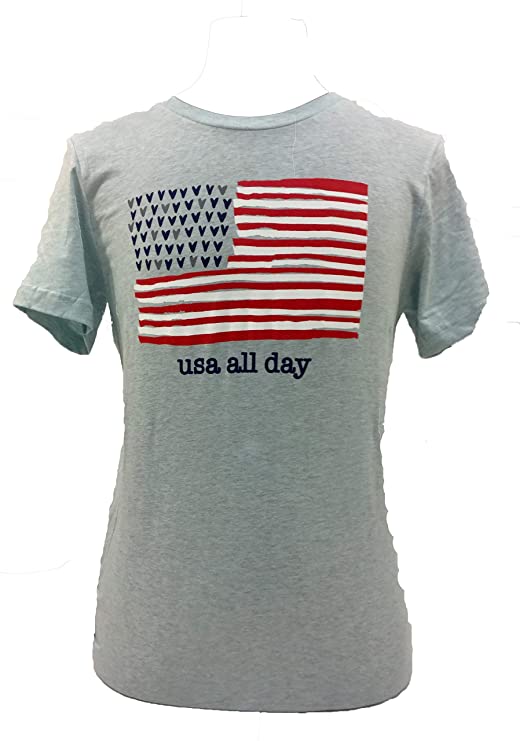 Jadelynn Brooke Women T-Shirt - USA Flag - USA All Day - Grey Tee