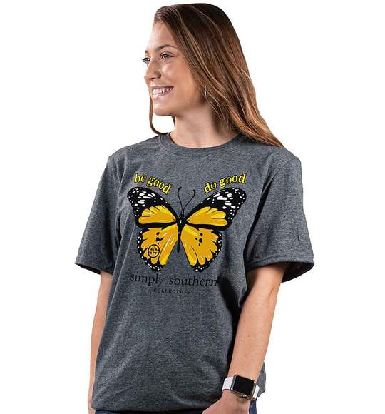 Simply Southern Vintage Women T-Shirt - Butterfly Be Good Do Good - Dark Grey