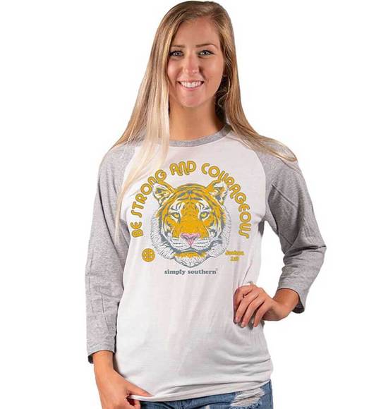 Simply Southern Women Raglan T-Shirt - Be Strong And Courageous - White