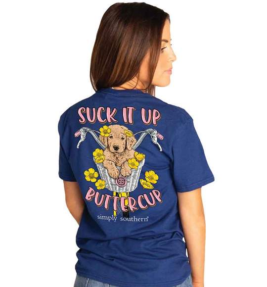 Simply Southern Women T-Shirt - Dog Bicycle Basket - Suck It Up Buttercup