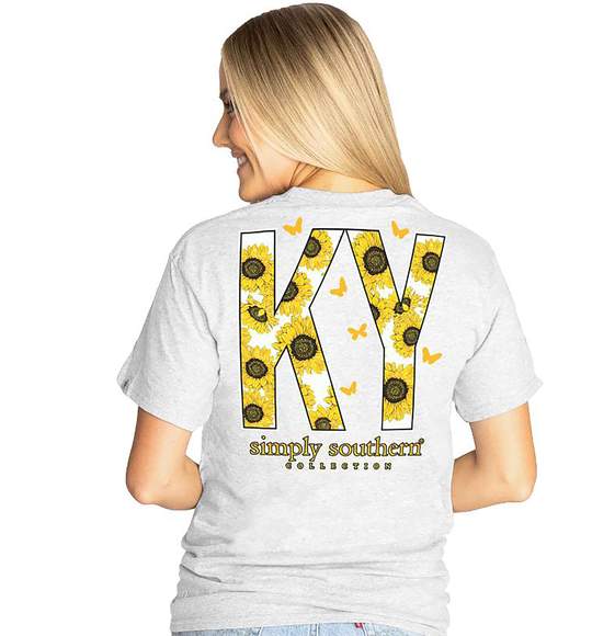 Simply Southern Women T-Shirt - Kentucky - Flower - Ash