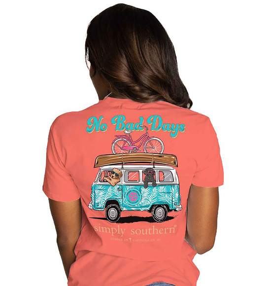 Simply Southern Women T-Shirt - No Bad Days - Van Dog Bike - Color Sockeye