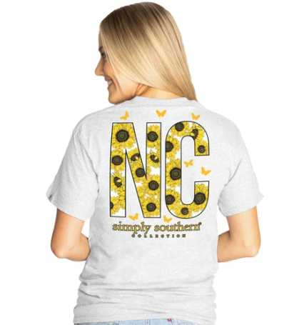 Simply Southern Women T-Shirt - North Carolina - Flower - Ash