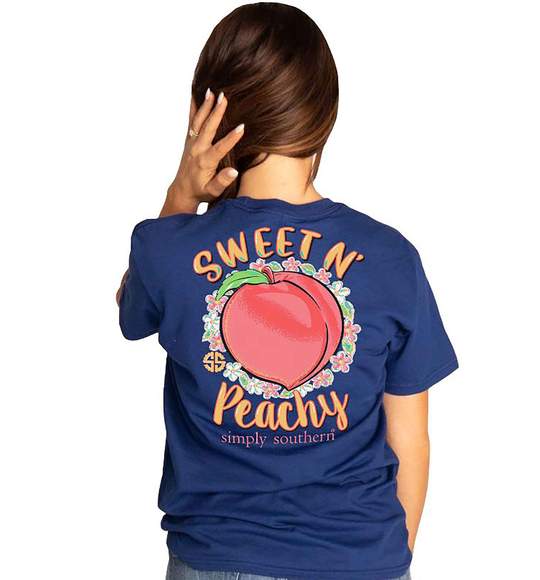 Simply Southern Women T-Shirt - Sweet N Peachy - Peach Color Navy