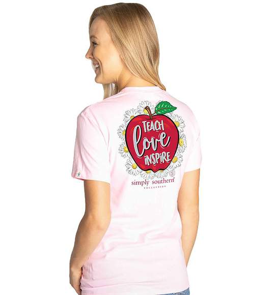 Simply Southern Women T-Shirt - Teach Love Inspire Teacher - Apple Shirt