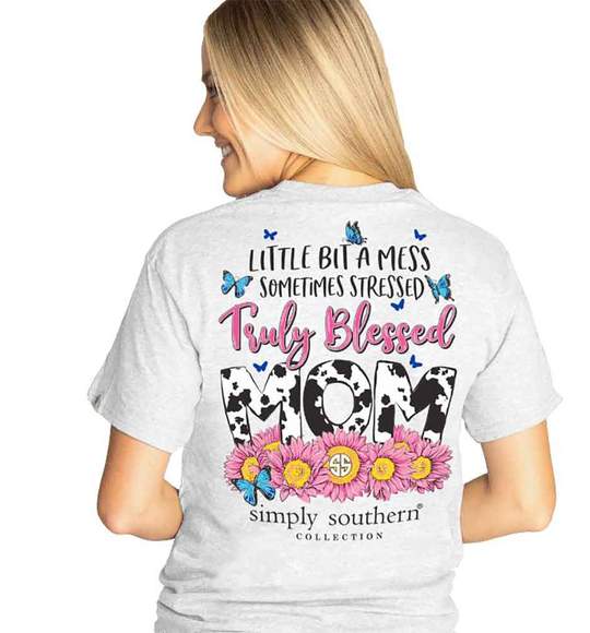 Simply Southern Women T-Shirt - Truly Blessed Mom - Ash