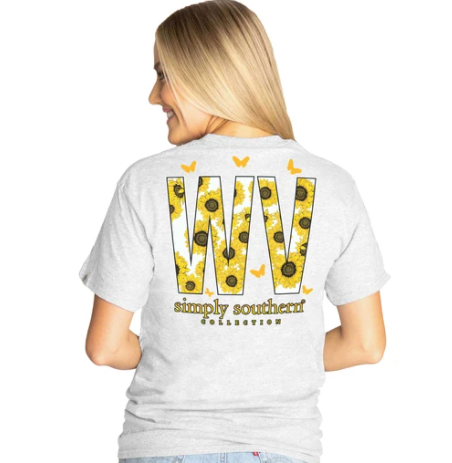 Simply Southern Women T-Shirt - West Virginia - Flower - Ash
