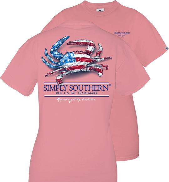 Simply Southern Youth T-Shirt - Crab USA Flag - Color Rose