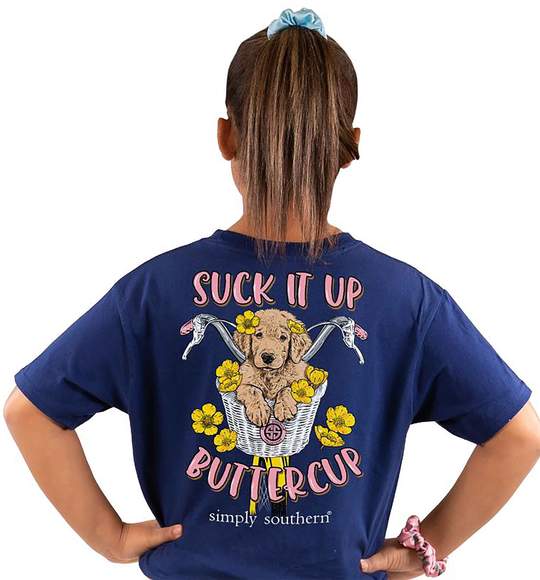 Simply Southern Youth T-Shirt - Dog Bicycle Basket - Suck It Up Buttercup