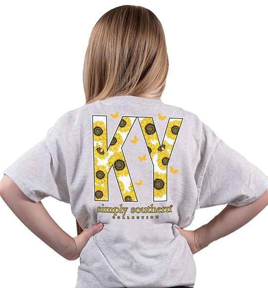 Simply Southern Youth T-Shirt - Kentucky - Flower Design - Ash