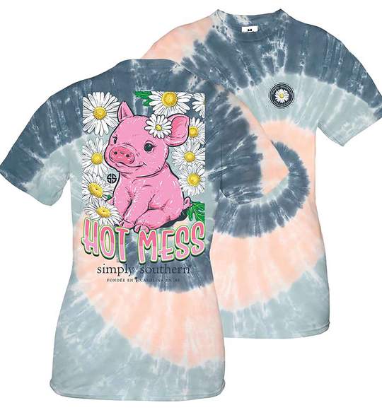 Simply Southern Youth T-Shirt - Pig - Hot Mess - Flower Pastel