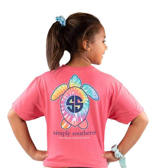 Simply Southern Youth T-Shirt - Save The Turtles - Rainbow Color Turtle Pattern