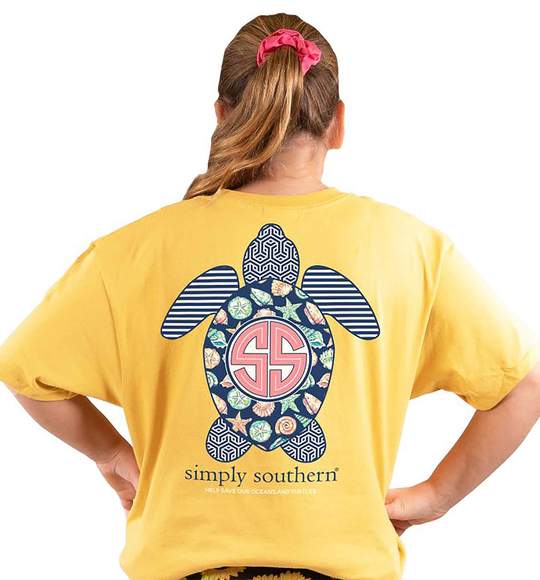 Simply Southern Youth T-Shirt - Save The Turtles - Sea Shells - Yellow