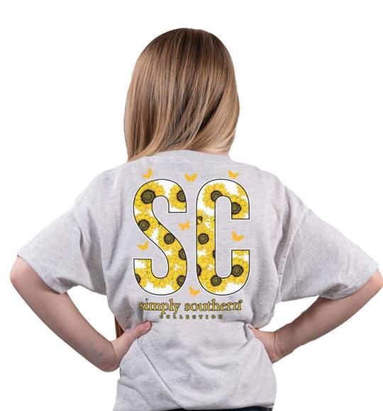 Simply Southern Youth T-Shirt - South Carolina - Flower Design - Ash